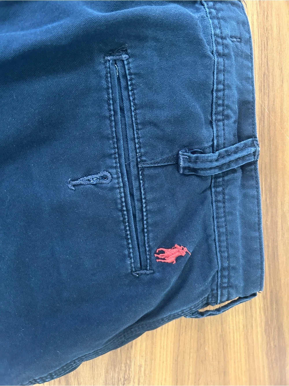 Ralph Lauren Navy Cotton Flat-Front 9” Distressed Shorts